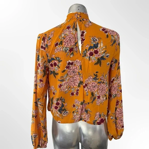 Live 4 Truth Mustard Floral Choker V-Neck Crop Blouse - Picture 2 of 4